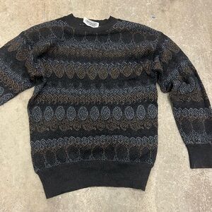 Missoni uomo men wool Black and Brown Patterned Crewneck Sweater‎ vtg